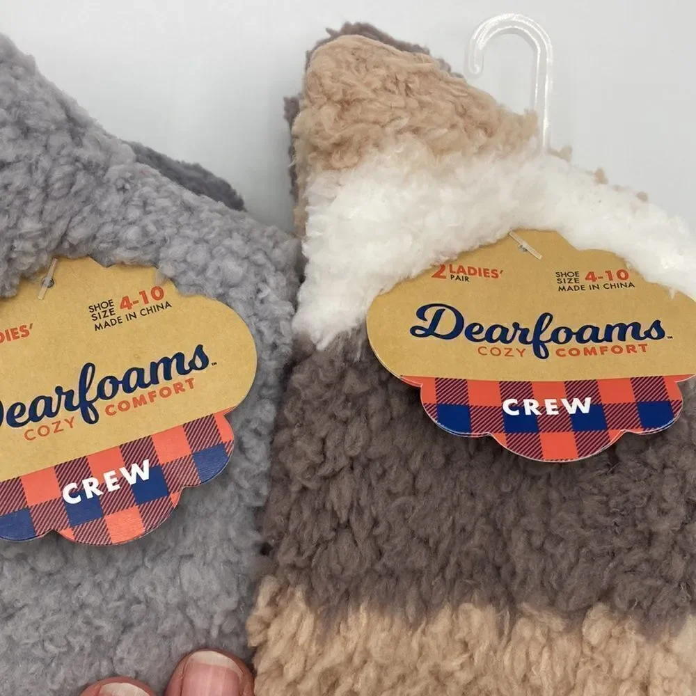 WOMEN’S DEARFOAMS Ultra Fuzzy Crew Slipper Socks 2, 2-Packs Shoe Size 4-10